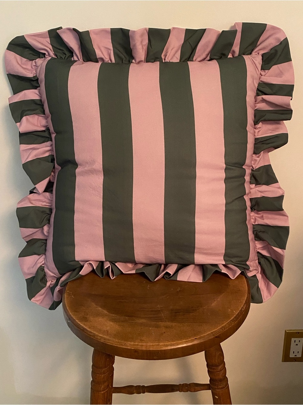 NWT Anthropologie Maeve Striped Ruffle Throw Pillow Pink Green 20x20
